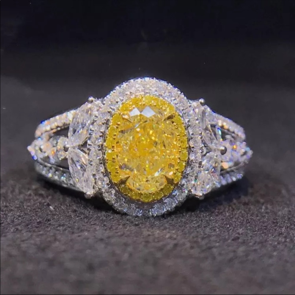 New Luxury 925 Silver Oval Cut Royal Citrine Ring